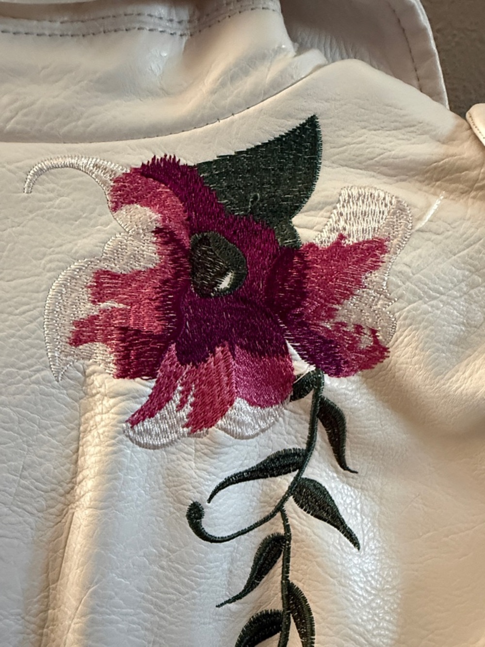 Candie's White Faux-Leather Floral Embroidered Moto Jacket - Picture 5 of 5